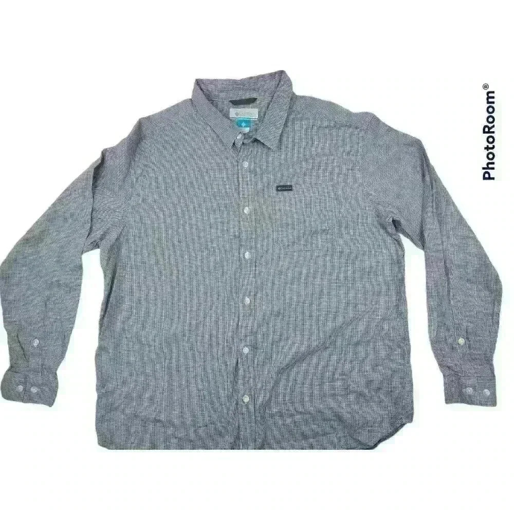 Columbia Button down Blue Houndstooth‎ check 2XL Cotton blend stretch